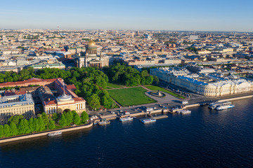 Saint Petersburg. Saint Isaac's Cathedral. Summer in St. Petersburg. St. Aerial view frome drone. Bronze Horseman. Russia