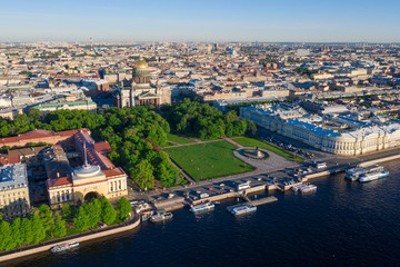 Saint Petersburg. Saint Isaac's Cathedral. Summer in St. Petersburg. St. Aerial view frome drone. Bronze Horseman. Russia