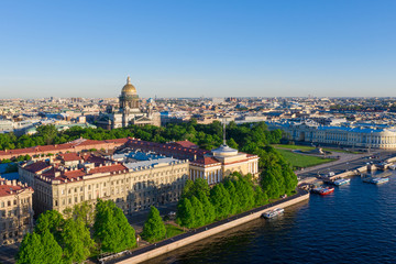 Fototapeta na wymiar Saint Petersburg. Saint Isaac's Cathedral. Summer in St. Petersburg. St. Aerial view frome drone. Bronze Horseman. Russia