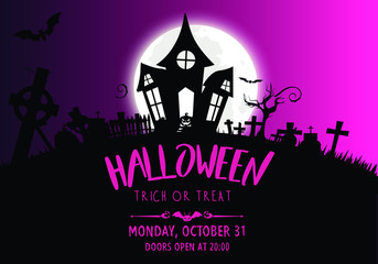 halloween background with castle and bats