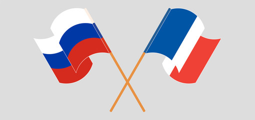 Crossed and waving flags of France and Russia
