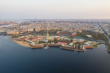 Fototapeta premium View from the drone of the Peter and Paul Fortress, St. Petersburg