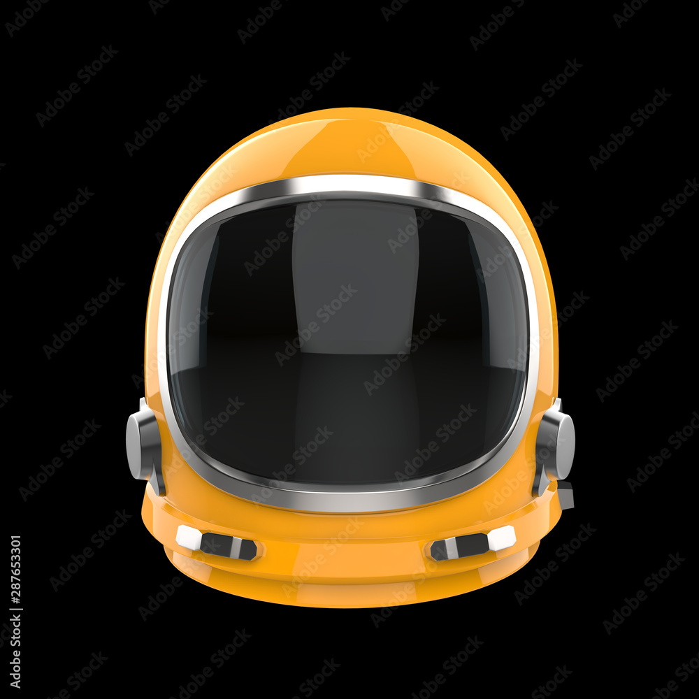 Wall mural yellow vintage astronaut helmet - isolated on black background