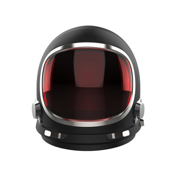 Black vintage astronaut helmet with red visor glass - isolated on white background