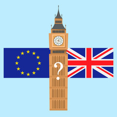 Fototapeta na wymiar european flag and britain flag on big ben background. Brexit