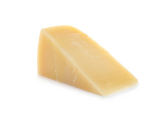 Piece of tasty parmesan cheese isolated on white