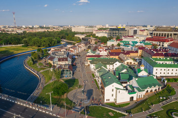 Fototapeta na wymiar Aerial view on a Trinity suburb - old historic centre, and Minsk city, Minsk, Belarus.