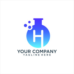 Letter H logo in laboratory beaker. Vector elements for science, biology, physics or chemistry design.