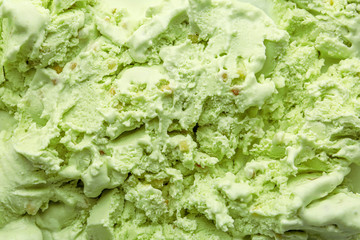 Delicious refreshing pistachio ice cream as background, closeup