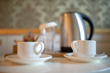 Electric Kettle and cups coffee time