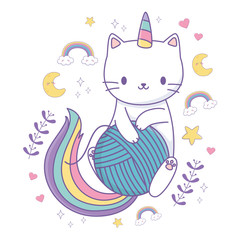 Unicorn cat cartoon vector design