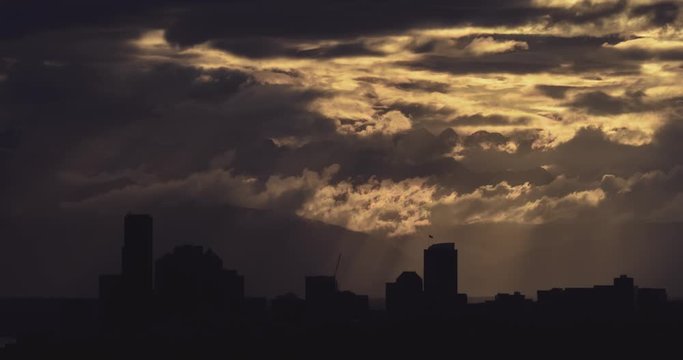 4K Timelapse of Seattle Skyline and Storm Clouds at Sunset