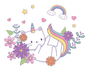 Unicorn cat cartoon vector design