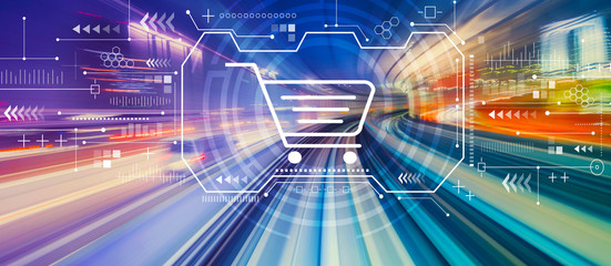 Online shopping theme with abstract high speed technology POV motion blur