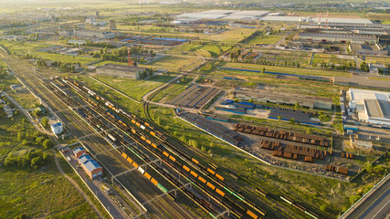 Fototapeta premium Pipe plant wagon raiway frome drone