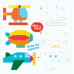 Draw by Squares Airplane Transport Art Kid Game