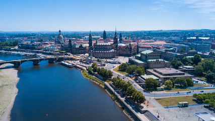 Theaterplatz Hofcirche Elbe bridges from drone