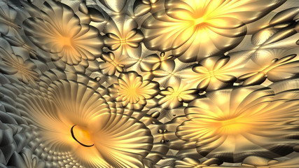 Abstract 3D fractal silver and golden background - 287658745