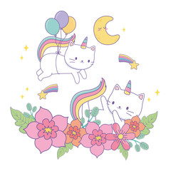 Unicorn cats cartoons vector design
