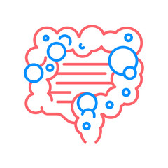 Indigestion line color icon. Stomachache. Allergy symptom: diarrhea, bloating, nausea, pain. Abdominal distension. Sign for web page, mobile app, button, logo.
