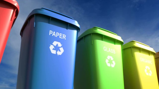 Plastic garbage bins with waste type label and recycle logo are the best for waste sorting systems. Separate garbage collection helps save the environment and decrease environment pollution. Loopable