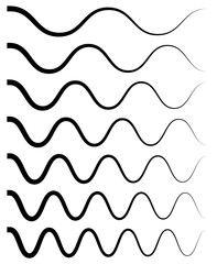 Wavy, billow (zigzag) line element set. Lines with waving effect