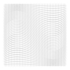 Wavy, waving grid, mesh of thin lines. Squeeze, stretch distort effect. Camber, crook deformation illustration. Distort array of intersect lines. Undulate, billowy warp effect