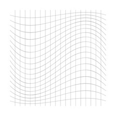 Wavy, waving grid, mesh of thin lines. Squeeze, stretch distort effect. Camber, crook deformation illustration. Distort array of intersect lines. Undulate, billowy warp effect