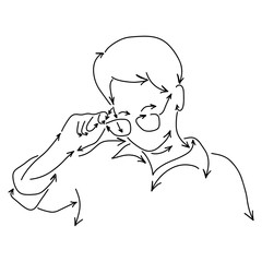 woman taking off glasses made from arrow vector illustration sketch doodle hand drawn with black lines isolated on white background