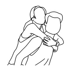 couple piggyback ride vector illustration sketch doodle hand drawn with black lines isolated on white background