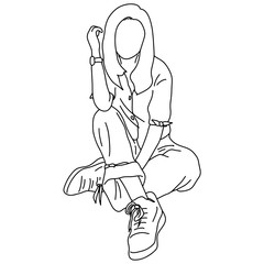 woman sitting on the ground vector illustration sketch doodle hand drawn with black lines isolated on white background