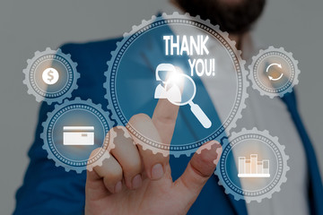Conceptual hand writing showing Thank You. Concept meaning polite expression used when...