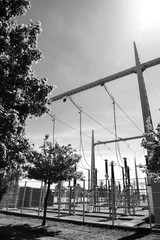 high voltage French power lines hydroelectric power plant at Centrale Hydroelectrique de Gambsheim in the background