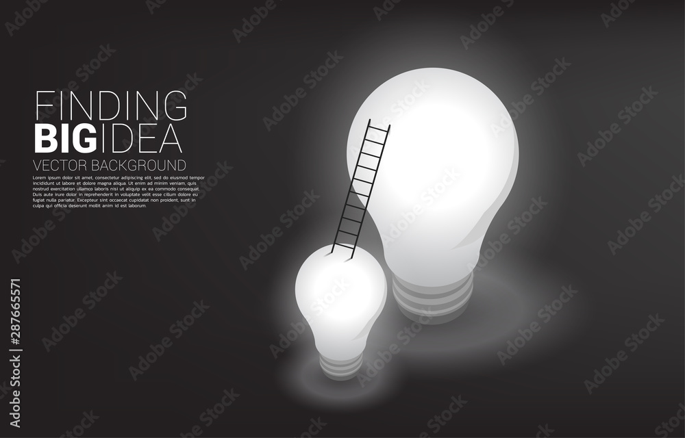 Poster ladder from small light bulb to the big one. Business concept for finding big idea and design thinking