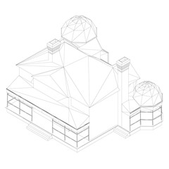 Contour of a two-story house. View isometric. Vector illustration.