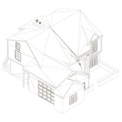 Contour of a two-story house. View isometric. Vector illustration.