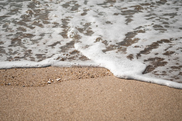 Close-up of Foamy Water Rolling into Shore