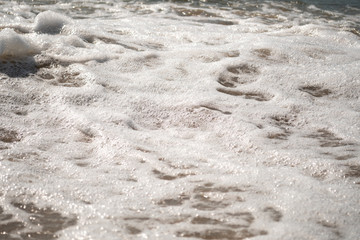 Close-up of Foamy Water Over Sand
