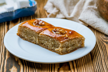 Baku baklava on wooden table