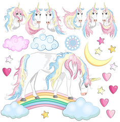cute magic collection with unicorn, rainbow, fairy wings