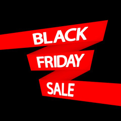 Black Friday, sale poster design template, red ribbon, vector illustration