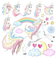 Obraz premium Baby Girl Unicorn Scrapbook Set. Scrapbooking. Decorative Elements. Tags. Labels. Stickers.