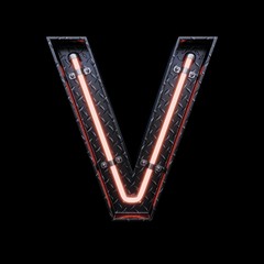 Neon Light Letter V with red neon lights.