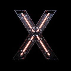 Neon Light Letter X with red neon lights.