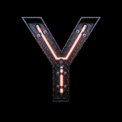 Neon Light Letter Y with red neon lights.