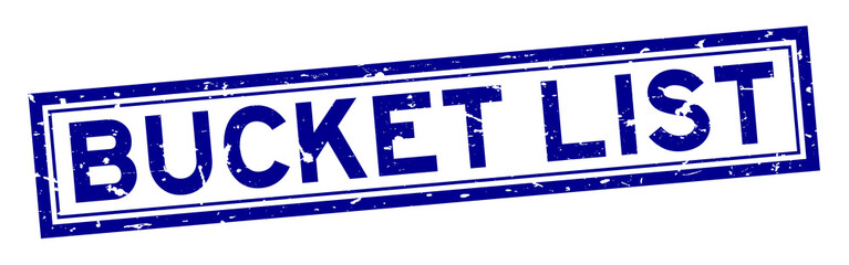 Grunge blue bucket list word square rubber seal stamp on white background