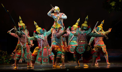 Khon ,Art culture Thailand Dancing in masked khon(Mime) in literature ramayana