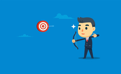 a businessman is shooting the target with accuracy. vector illustration