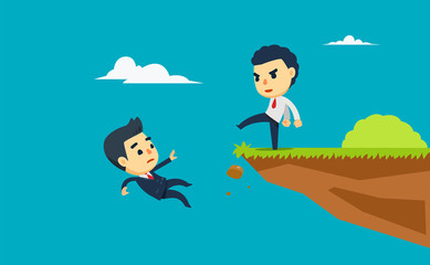 Obraz na płótnie Canvas a businessman is kick another one from the cliff. vector illustration