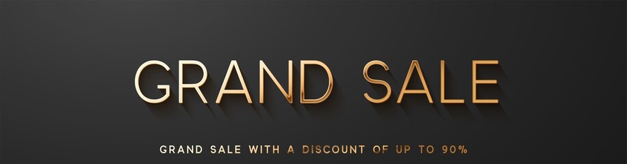 Grand Sale. Black Friday Sale. Horizontal banner, poster, border for the website., logo golden color on black background.